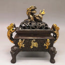 GobekUsa Double Dragon Lion Incense Burner: Antique Bronze Aromatherapy Stove Craft Ornament