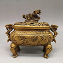 GobekUsa Double Dragon Lion Incense Burner: Antique Bronze Aromatherapy Stove Craft Ornament