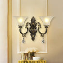GobekUsa Black and Gold Crystal Raindrop Bell Shade Wall Sconce Light Fixture with 2-Bulb Mount