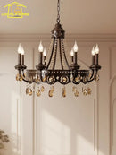 GobekUsa Iron Art Crystal Candle Chandelier LED Lighting for Living Room Bedroom Bar