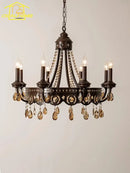 GobekUsa Iron Art Crystal Candle Chandelier LED Lighting for Living Room Bedroom Bar