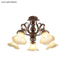 GobekUsa Floral Shade Semi Flush Light with Opal Glass - Countryside Brown Close to Ceiling Lamp for Living Room (5/6/8 Lights)