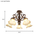 GobekUsa Floral Shade Semi Flush Light with Opal Glass - Countryside Brown Close to Ceiling Lamp for Living Room (5/6/8 Lights)