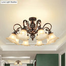 GobekUsa Floral Shade Semi Flush Light with Opal Glass - Countryside Brown Close to Ceiling Lamp for Living Room (5/6/8 Lights)