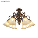 GobekUsa Floral Shade Semi Flush Light with Opal Glass - Countryside Brown Close to Ceiling Lamp for Living Room (5/6/8 Lights)