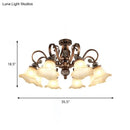 GobekUsa Floral Shade Semi Flush Light with Opal Glass - Countryside Brown Close to Ceiling Lamp for Living Room (5/6/8 Lights)