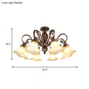 GobekUsa Floral Shade Semi Flush Light with Opal Glass - Countryside Brown Close to Ceiling Lamp for Living Room (5/6/8 Lights)