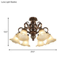 GobekUsa Floral Shade Semi Flush Light with Opal Glass - Countryside Brown Close to Ceiling Lamp for Living Room (5/6/8 Lights)