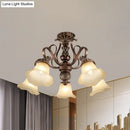 GobekUsa Floral Shade Semi Flush Light with Opal Glass - Countryside Brown Close to Ceiling Lamp for Living Room (5/6/8 Lights)
