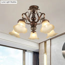 GobekUsa Floral Shade Semi Flush Light with Opal Glass - Countryside Brown Close to Ceiling Lamp for Living Room (5/6/8 Lights)