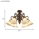 GobekUsa Floral Shade Semi Flush Light with Opal Glass - Countryside Brown Close to Ceiling Lamp for Living Room (5/6/8 Lights)