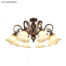 GobekUsa Floral Shade Semi Flush Light with Opal Glass - Countryside Brown Close to Ceiling Lamp for Living Room (5/6/8 Lights)