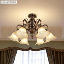 GobekUsa Floral Shade Semi Flush Light with Opal Glass - Countryside Brown Close to Ceiling Lamp for Living Room (5/6/8 Lights)