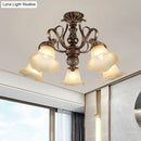GobekUsa Floral Shade Semi Flush Light with Opal Glass - Countryside Brown Close to Ceiling Lamp for Living Room (5/6/8 Lights)