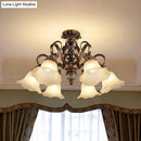 GobekUsa Floral Shade Semi Flush Light with Opal Glass - Countryside Brown Close to Ceiling Lamp for Living Room (5/6/8 Lights)