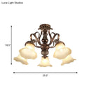 GobekUsa Floral Shade Semi Flush Light with Opal Glass - Countryside Brown Close to Ceiling Lamp for Living Room (5/6/8 Lights)