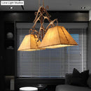 GobekUsa Traditional Brown Fabric Trapezoid Island Chandelier with 2 Heads - Perfect for Living Room