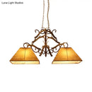 GobekUsa Traditional Brown Fabric Trapezoid Island Chandelier with 2 Heads - Perfect for Living Room
