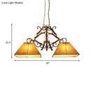 GobekUsa Traditional Brown Fabric Trapezoid Island Chandelier with 2 Heads - Perfect for Living Room