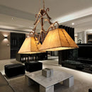 GobekUsa Traditional Brown Fabric Trapezoid Island Chandelier with 2 Heads - Perfect for Living Room