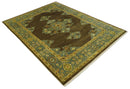 Antique Brown and Blue 8x10 Hand Knotted Heriz Serapi Medallion Area Rug | AC19810