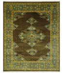 Antique Brown and Blue 8x10 Hand Knotted Heriz Serapi Medallion Area Rug | AC19810