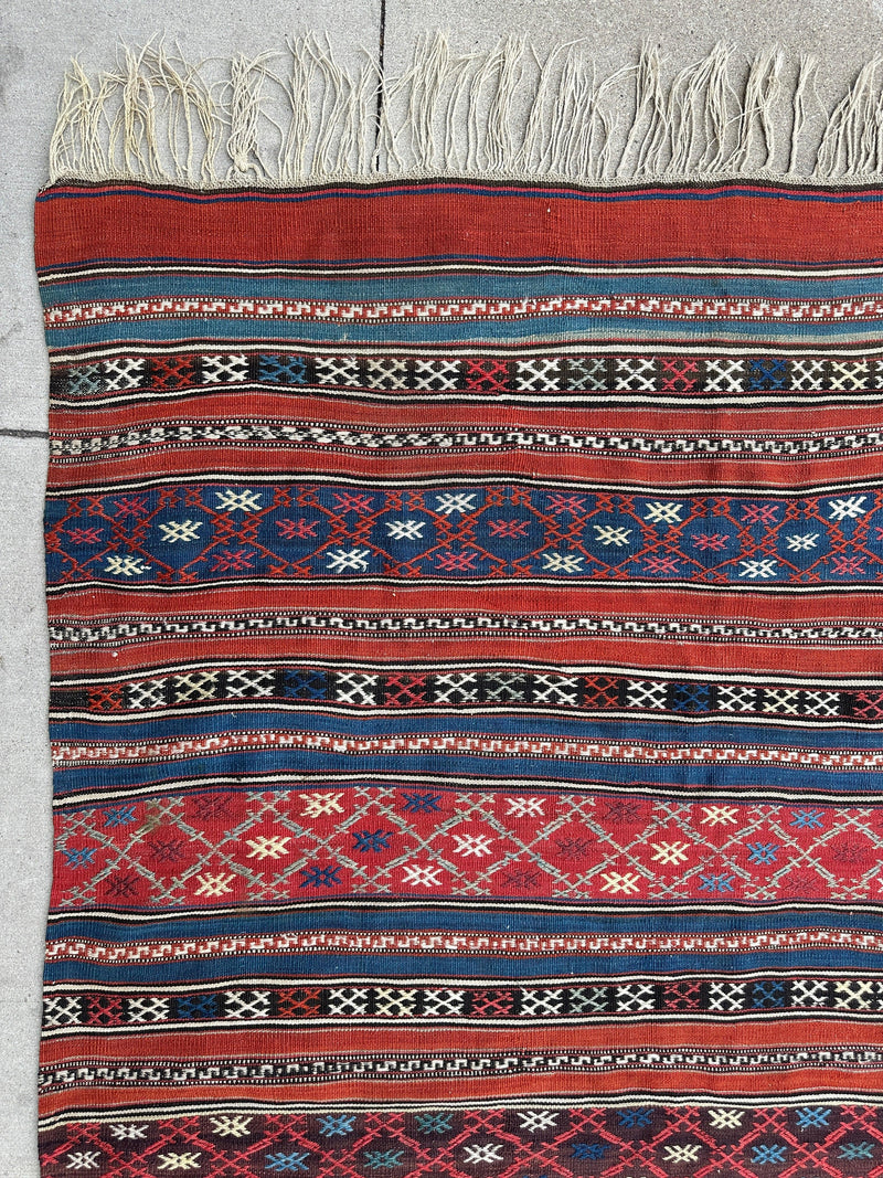 Antique Caucasian Shahsavan Soumak Rug 4’9” x 7’4”