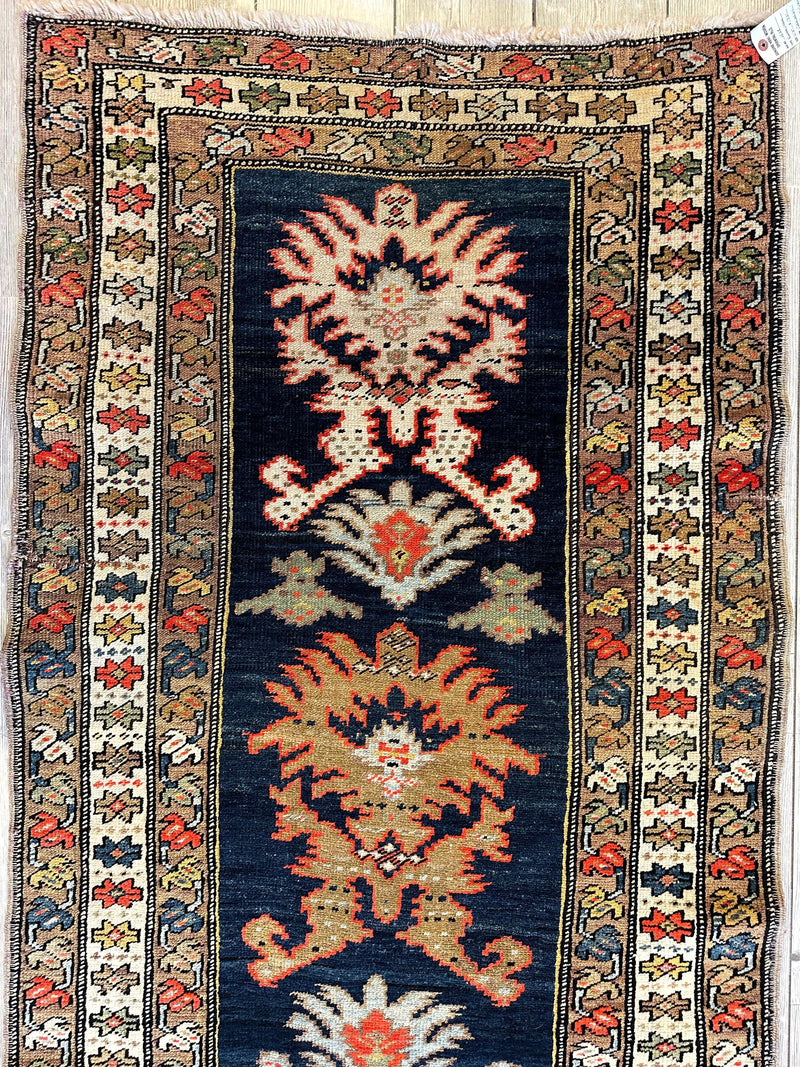 Antique Caucasian Karabakh Signed & Dated Wool on Wool Runner Rug 3 X 7