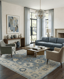 Charcoal Beige Hand Knotted Wool Area Rug - Traditional Oushak