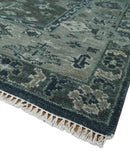 Charcoal Blue Hand Knotted Wool Area Rug - Traditional Oushak by The Rug Decor