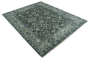 Charcoal Blue Hand Knotted Wool Area Rug - Traditional Oushak by The Rug Decor
