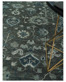 Charcoal Blue Hand Knotted Wool Area Rug - Traditional Oushak by The Rug Decor