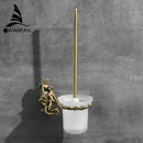 GobekUsa Gold/Silver Romantic Toilet Brush Holder Set with Glass Cup & Brass Handle