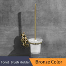 GobekUsa Gold/Silver Romantic Toilet Brush Holder Set with Glass Cup & Brass Handle