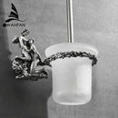 GobekUsa Gold/Silver Romantic Toilet Brush Holder Set with Glass Cup & Brass Handle