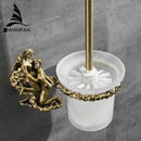 GobekUsa Gold/Silver Romantic Toilet Brush Holder Set with Glass Cup & Brass Handle