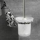 GobekUsa Gold/Silver Romantic Toilet Brush Holder Set with Glass Cup & Brass Handle