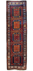 Antique circa 1920's Kurdish-Kazak Geometric Motifs Runner 3’8” x 12’3”