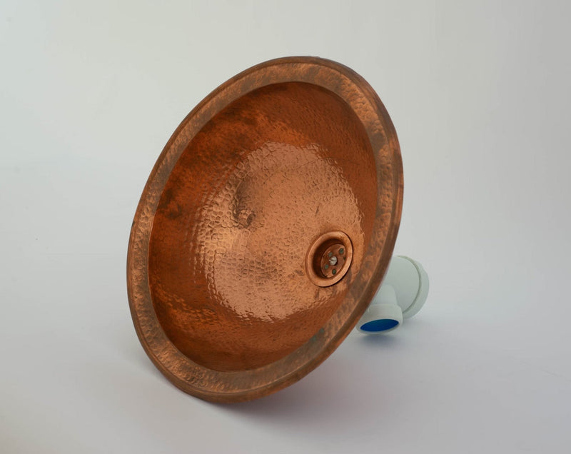 Antique Copper Bowl Dropped In Sink Hammered Bathroom Vanity Basin, Aged Copper Vintage Sink