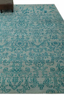 Antique design 6.5x10 Silver and Blue Traditional Hand Knotted wool Area Rug