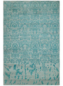 Antique design 6.5x10 Silver and Blue Traditional Hand Knotted wool Area Rug