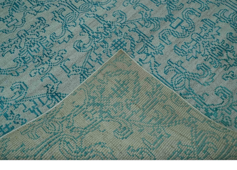 Antique design 6.5x10 Silver and Blue Traditional Hand Knotted wool Area Rug