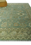 Antique design 8x10 Green and Beige Traditional Oriental Oushak wool area rug by The Rug Decor