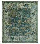 Antique Style Hand Knotted Teal and Ivory Oushak Multi Size wool Rug