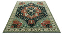 Antique Design Rust, Teal and Green Fine Hand knotted Traditional Heriz 9x12 wool area rug by The Rug Decor