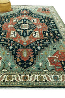 Antique Design Rust, Teal and Green Fine Hand knotted Traditional Heriz 9x12 wool area rug by The Rug Decor