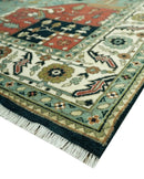 Antique Design Rust, Teal and Green Fine Hand knotted Traditional Heriz 9x12 wool area rug by The Rug Decor