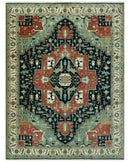 Antique Design Rust, Teal and Green Fine Hand knotted Traditional Heriz 9x12 wool area rug by The Rug Decor