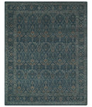 Antique Design Teal, Silver and Dark Peach Hand Knotted Traditional Design 8x10 wool Area rug by The Rug Decor
