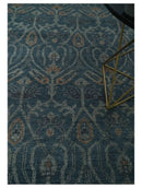 Antique Design Teal, Silver and Dark Peach Hand Knotted Traditional Design 8x10 wool Area rug by The Rug Decor